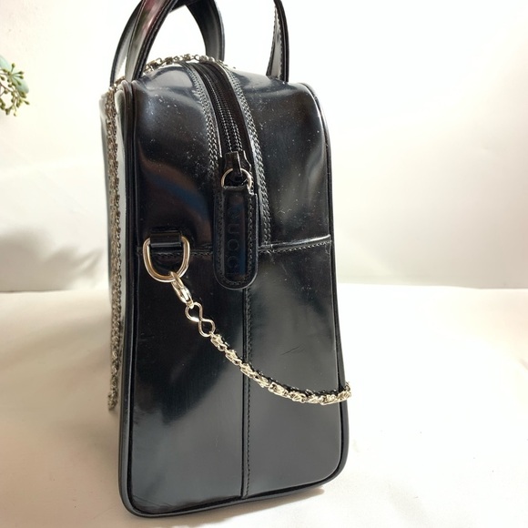 GUCCI GG Logo Patent Leather Handbag Black Medium - Picture 7 of 12